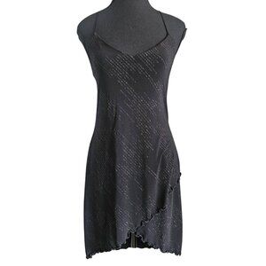 Women's Black Spaghetti Strap Asymmetrical Party Dress